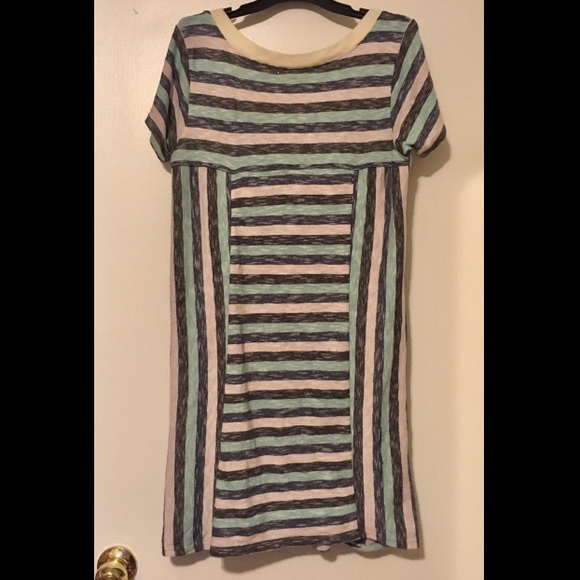 Striped Light Knit T-shirt Dress with Pockets - Picture 2 of 5